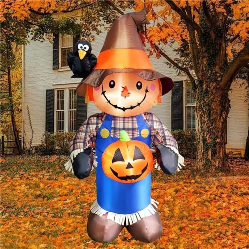 Inflatable Scarecrow with Birds 5FT Halloween Yard Decor